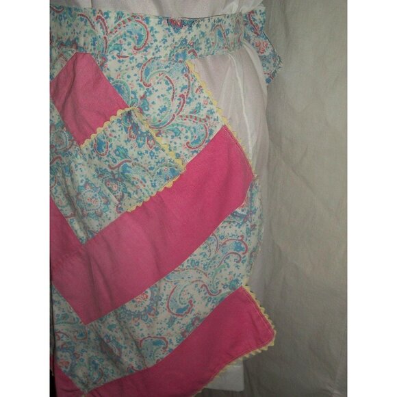 Handmade Pink Blue Chevron Half Apron Pocket Ric Rac Paisley Kitchen Cooks - Picture 3 of 6